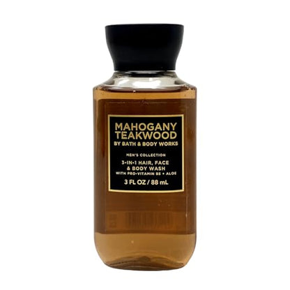 Bath & Body Works Men's Collection Mahogany Teakwood Body Cream and 3-in-1 Hair, Face & Body Wash Bundle with a Natural Oats Sample Soap - Travel Size