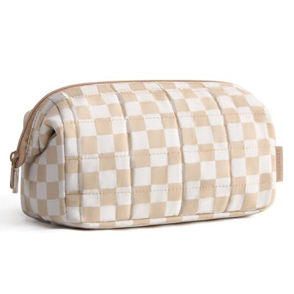 BAGSMART Makeup Bag Travel Toiletry Bag, Puffy Padded Make Up Bags for Women Makeup Organizer Case, Wide-open Pouch Purse Travel Essentials Toiletries Accessories Brushes, Checkered Khaki - color: 11-Checkered Khaki