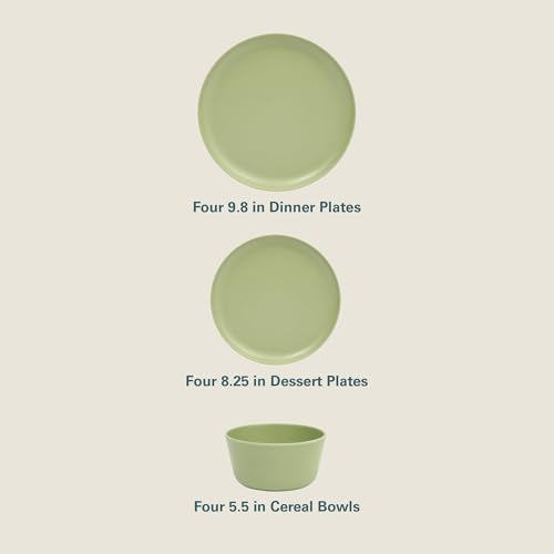 Gibson Home Fairhope 12-Piece Matte Green Melamine Dinnerware Set – Durable Lightweight Plates and Bowls, Kitchen Dining Set - color: Matte Green (Fairhope), size: Service for Four (12pcs)