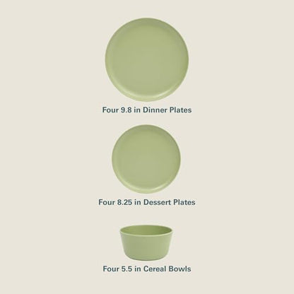 Gibson Home Fairhope 12-Piece Matte Green Melamine Dinnerware Set – Durable Lightweight Plates and Bowls, Kitchen Dining Set - color: Matte Green (Fairhope), size: Service for Four (12pcs)