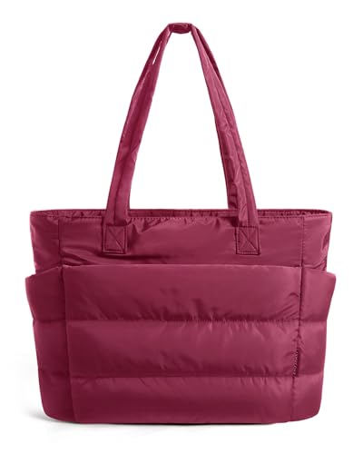 BAGSMART Tote Bag for Women, Lightweight Puffy Tote Bag with Compartments Shoulder Bag Handbag for Travel, Work, Gym | Lightweight - color: Vintage Berry, size: Standard