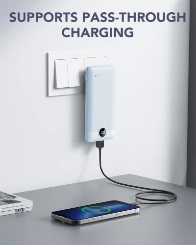 VRURC Portable Charger Built-in Cables and AC Wall Plug, USB C Power Bank 10000mAh, Travel Essentials Phone Charger Compact Lightweight External Battery Pack for Smart Phones, Tablets etc-Blue - color: Blue