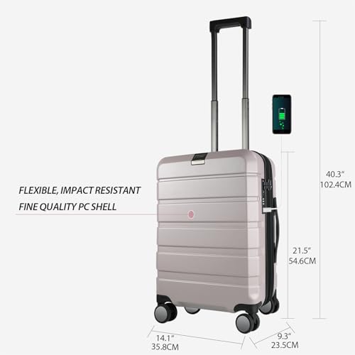 KROSER Hardside Expandable Carry On Luggage with Spinner Wheels & Built-in TSA Lock, Durable Suitcase Rolling Luggage with USB Port, Carry-On 20-Inch, Matte Purple/Pink - color: Matte Purple/Pink