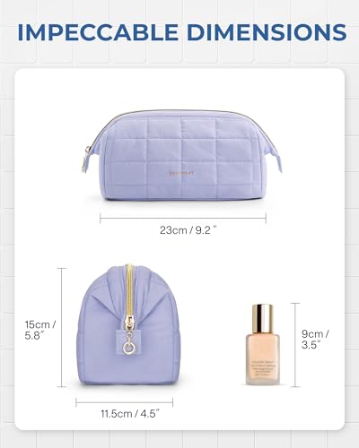 BAGSMART Makeup Bag Cosmetic Bag Wide Open, Purple, M, Wide-open Travel Makeup Bag With Puffy Padded and Rectangular Quilted - color: 18-Lavender Purple