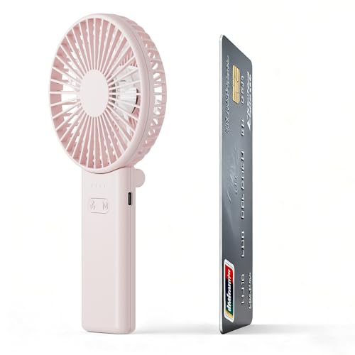 HandFan Ultra-Slim & Lightweight Handheld Fan (0.5in,0.3lb), 5 Speeds Portable Hand Held Fan USB Rechargeable 180° Foldable, Quiet Summer Essentials with Lanyard for Travel/Concerts/Lash (Pink) - color: Pink