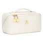 Initial Makeup Bag Gifts for Women Bridesmaid Gifts Travel Toiletry Personalized PU Leather Waterproof Cosmetic Bag (Medium-Beige-A) - color: MediumBeige, style: A