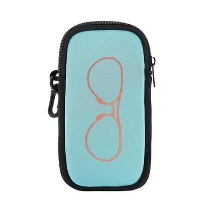 QIUTIMIY Sunglasses Soft Case Zipper Double Eyeglass Case with 2 Compartments 1 Belt Clip - color: Blue