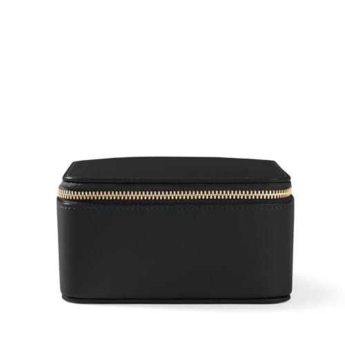 Leatherology Black Onyx Medium Jewelry Organizer – Full-Grain Leather Travel Case with Structured Design, Ring & Earring Storage, Zippered Suede Pouches - color: Black Onyx