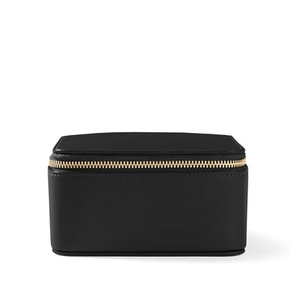 Leatherology Black Onyx Medium Jewelry Organizer – Full-Grain Leather Travel Case with Structured Design, Ring & Earring Storage, Zippered Suede Pouches - color: Black Onyx