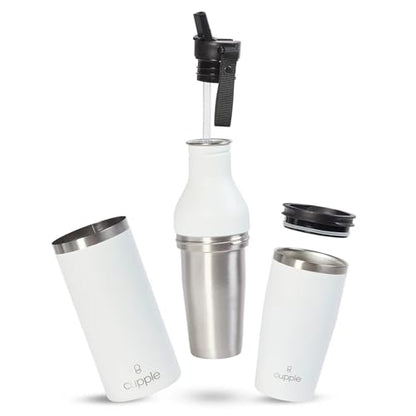 Tumbler, Stainless Steel 2-in-1 Travel Coffee Mug & Water Bottle, Leak Proof Insulated Cup for Hot & Cold Drinks, BPA Free, Fits Most Cup Holders (Chalk White) - color: Chalk White