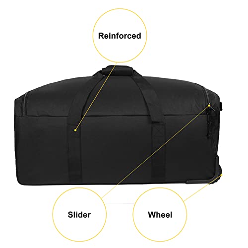 Greencity Duffel Bag Wheels Rolling Deployment Wheeled Military Suitcase Heavy-Duty Extra large deployment bag Capacity 32 Inch，Black - color: Black