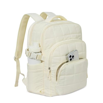 CLUCI Wrinkle-Resistant Laptop Backpack for Women, 17.3 Inch Anti Theft Travel Backpack, Puffer Quilted Work Backpack, Water Resistant College Bookbag with RFID - color: Wrinkle-resistant Fabric White