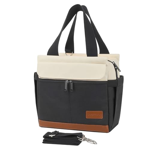 Joymee Large Insulated Lunch Tote Bag for Work Lunch Box Women/Men with Shoulder Strap Reusable Leakproof Large Spacious Lunch Cooler Tote for Women Adult with Bottle Holder and Side Pockets - Black - color: A Black