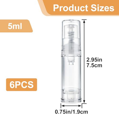 6pcs Airless Travel Pump Bottle, Empty Refillable Vacuum Pump Bottle, 5ml Plastic Press Lotion Travel Container for DIY Cosmetic Foundation Toiletries- Clear - color: Clear-6pcs-5ml