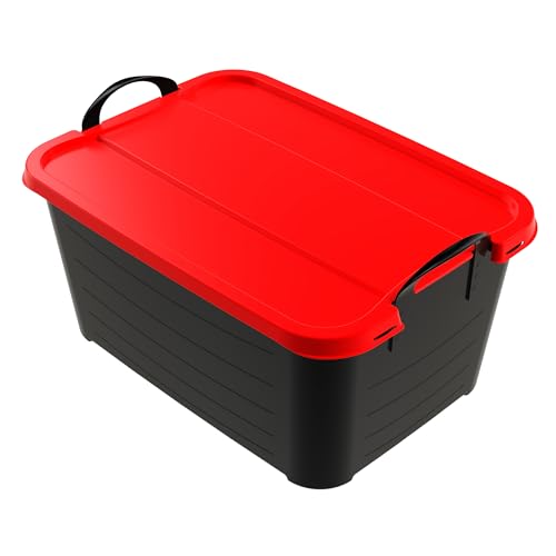 Life Story 6 Pack Heavy Duty Stackable Storage Bin, 55 Quart Home Organizer, Versatile Lightweight Locking Bins with Carrying Handles, Black/Red - color: Black/Red, size: 6