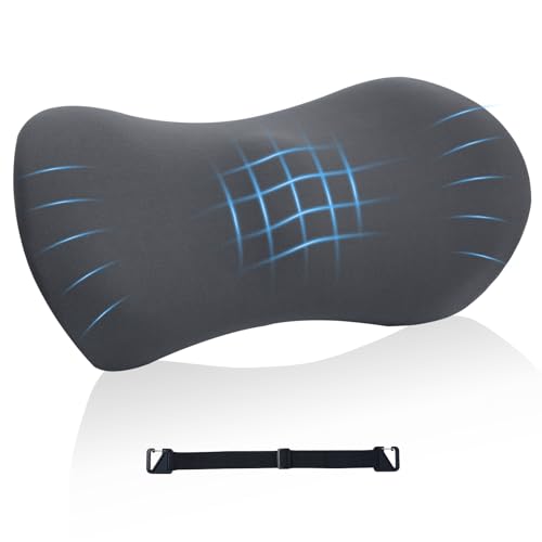 Lumbar Support Pillow for Office Chair and Car Seat, Lumbar Pillow with Adjustable Strap, Memory Foam Back Pillow for Lower Back Pain Relief, Back Support Pillow for Sitting, Driving, Traveling - color: Dark Grey (With Strap)