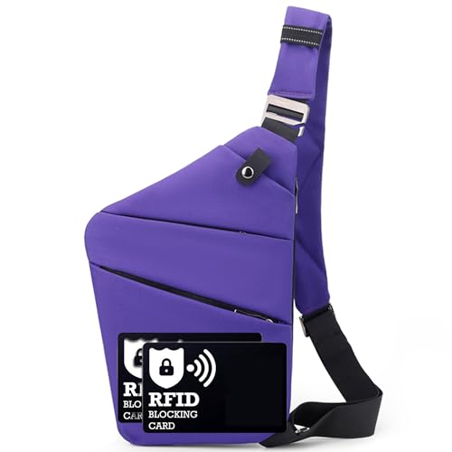 Anti Theft Crossbody Bags for Women Men, Multi-Pocket Shoulder Bag, Slim Sling Purse with 2 RFID Blocking Card (Right Shoulder-Viola) - color: Right Shoulder-viola