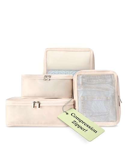 Vandel Space-Saving Compression Packing Cubes for Women and Men, Compressible Carry On Suitcase Organizer, Luggage Packing Cubes for Travel, Organizer Bags for Luggage and Backpacks - color: 3. Sand, size: 4 Packing Cubes