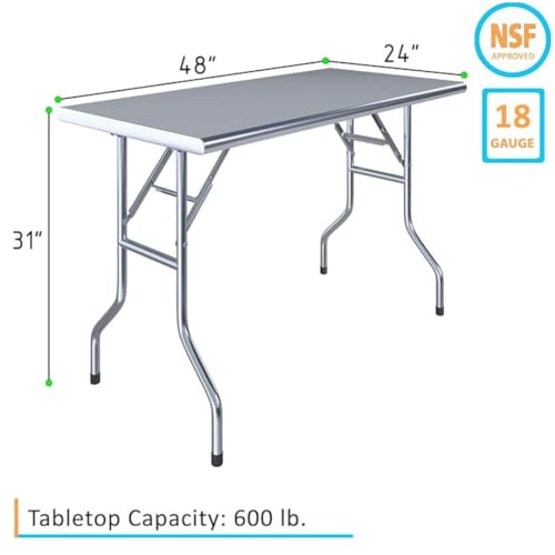 Premium Quality Stainless Steel Open Base Folding Utility Table - Folding Work Table for Commercial Kitchen, Restaurant, Hotel and Garage - NSF (24" x 48") - size: 24" x 48"
