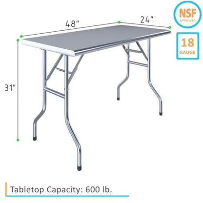 Premium Quality Stainless Steel Open Base Folding Utility Table - Folding Work Table for Commercial Kitchen, Restaurant, Hotel and Garage - NSF (24" x 48") - size: 24" x 48"