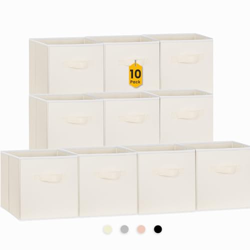 Criusia Storage Cubes, 11 Inch Clothes Storage Bins with Dual Handles (10 Pack), Fabric Collapsible Storage Bins for Shelves Closet, Cubby Organizer Bins for Clothing Toys Blanket Magazines (Beige) - color: Beige, size: 10 Pack - 11 inches