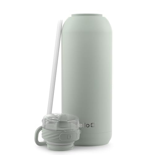 Ello Cooper 40oz Stainless Steel Water Bottle with Straw and Carry Handle, Double Walled and Vacuum Insulated Metal, Leak Proof Locking Lid with Soft Silicone Spout, Reusable, BPA Free, Sage - color: Sage, size: 40 Ounces
