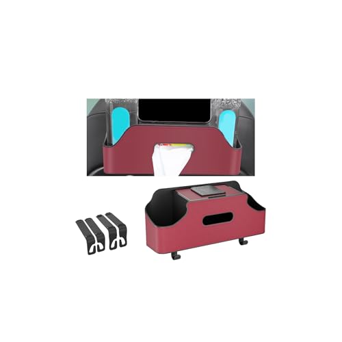 Car Headrest Backseat Organizer, Multi-Functional Vehicle Headrest Hanging Storage Box with Hook Cup Phone Holder Tissue Box, Universal Automotive Interior Seat Back Organizer (Red) - color: Red