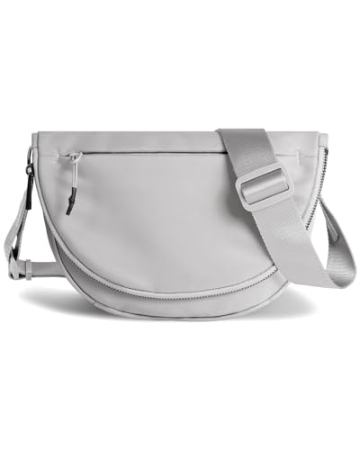 Crescent Bag for Women and Men, Fashion Medium Nylon Folding Crescent Moon Bag Single Shoulder Bag with Adjustable Strap - color: Light Grey