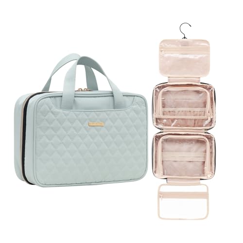 Everfun Travel Toiletry Bag with Hanging Hook and Leakproof Wet/Dry Compartments, Large Capacity Makeup Cosmetic Organizer for Women, 11x7.75x4.5 Inch, Mint Green - color: Mint Green, size: Medium