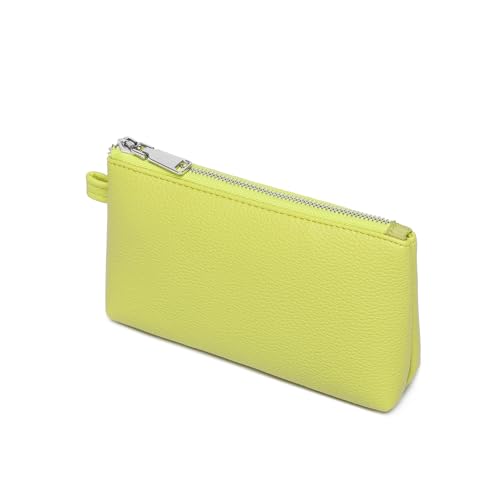 30 Color PU Faux Leather Travel Toiletry Bag for Women, Mini Cosmetic Pouch Organizer with 2 Dividers, Easy Clean Makeup Bag for Purse, Gift Idea (PU Faux Leather/Grass) - color: PU/Grass