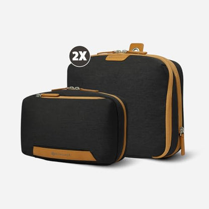Nordace Travel Packing Organizers Set for Men and Women - 2x Packing Cubes & 1x Wash Pouch - Durable & Water Resistant (Black-Brown) - color: Black-Brown