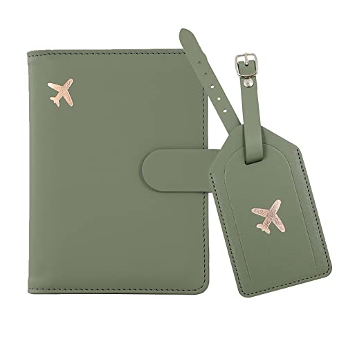 Melsbrinna Rfid Passport Holder for Travel women/Men Set Travel Suitcase Tag, Cute Passport Wallet Rfid Blocking Card Slots, Rfid Passport Cover/CaseTravel Wallet (Green) - color: Green