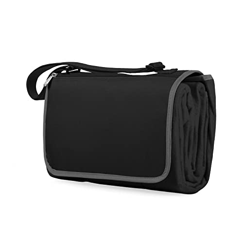 PICNIC TIME Outdoor Picnic Blanket Tote, 59"x51" Foldable Beach & Camping Blanket with Soft Fleece, Water-Resistant Bottom, Adjustable Strap & Zippered Pocket (Black with Black Exterior) - color: Black