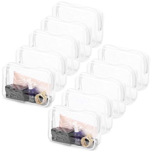 Tbestmax 10 Pcs Clear Cosmetic Bags Small Makeup Bags Portable Waterproof Travel Toiletry Bags Organizer White, 7.5"x 4.8"x 2.3" - color: Medium - White