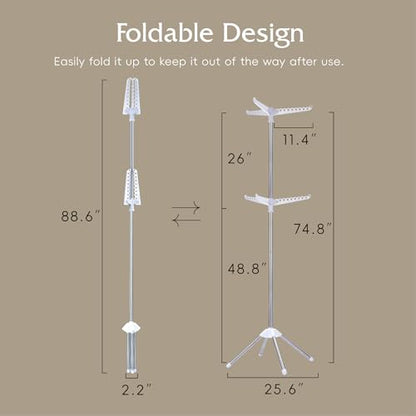 Beaudaily Clothes Drying Rack, Foldable 74.8-Inch Laundry Drying Rack, Indoor 2 Tier Drying Rack Clothing with Rotatable Arms, Stainless Steel, Holds 54 Pieces, Space Saving, White and Silver - color: White + Silver, size: 2-Tier