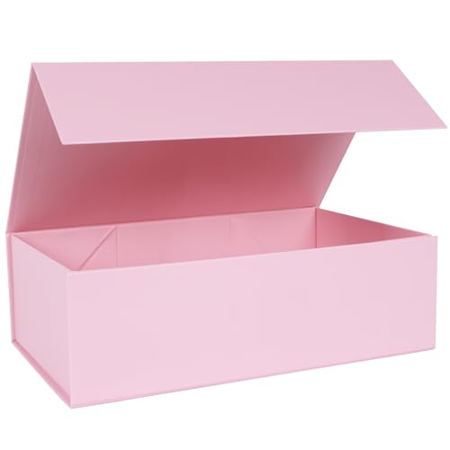 LFBOX Pink Gift Box with Magnetic Lids 13.8x8.3x4.4 in, Large Present Box for Bridesmaid Proposal Wedding Mother's Day 1 Pack - color: Pink, size: 1 count (Pack of 1)
