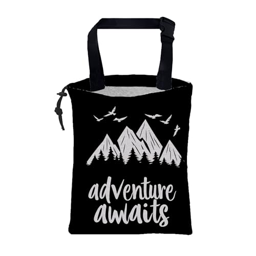 Adventure Awaits Car Garbage Bag Mountain and Bird Hanging Canvas Car Trash Bag Drawstring Car Back Seat Organizer for Car Back Front Seat Console with Adjustable Buckle - color: Adventure Awaits