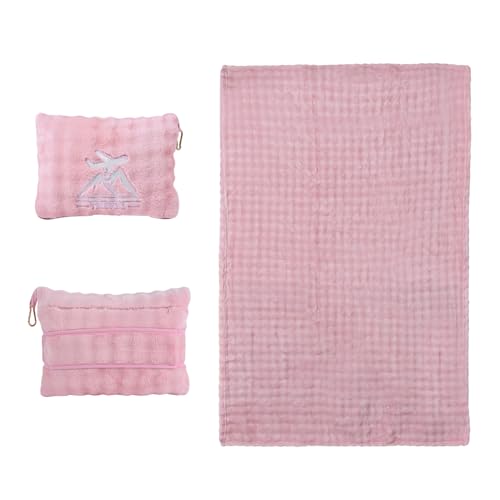 Travel Blanket and Pillow-2-in-1, Ultra-Soft&Compact, Airplane Blanket with Hand Luggage Belt and Backpack Clip,Travelers Accessories Gifts, 61x43 Inches(Pink - color: Pink
