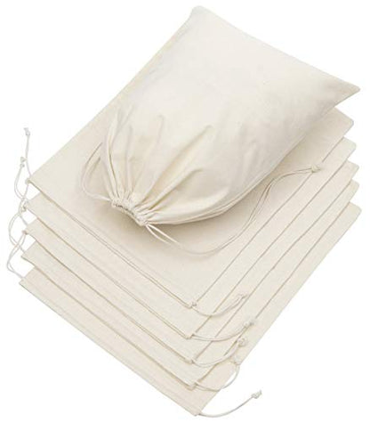 DR 100% Cotton Muslin Drawstring Bags (12x16 Inch - 6-Pack) Large Beige Fabric Cotton Shoe Bag and Storage Pouches for Shoes Storage Pantry Gifts Laundry Travel