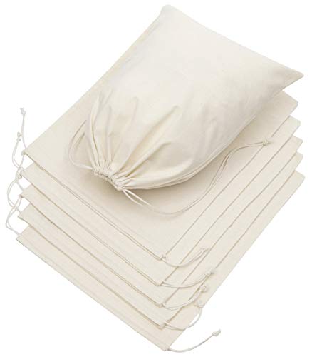 DR 100% Cotton Muslin Drawstring Bags (12x16 Inch - 6-Pack) Large Beige Fabric Cotton Shoe Bag and Storage Pouches for Shoes Storage Pantry Gifts Laundry Travel