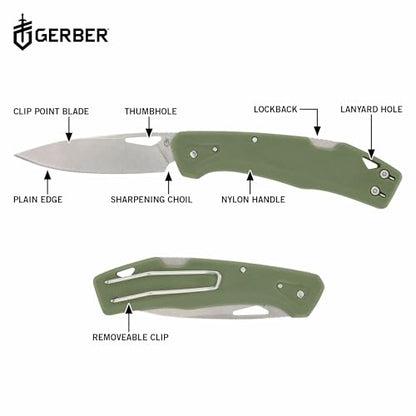 Gerber Gear LST - EDC Pocket Knife - Survival Tactical Tool for Travel, Camping & Outdoor Adventure - Lightweight & Compact Folding Knife - Stainless Steel Blade - Green - color: Green