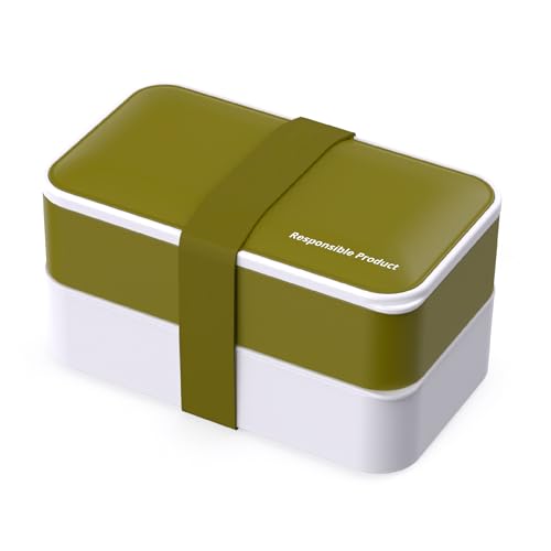 Responsible Products Leak Resistant Bento Box with Tableware for Adult - Teens, Insulated Lunch Box for Women - Men - Girls - Boys, BPA Free, Dishwasher Safe, Microwave Safe, Freezer Safe, 46 oz - color: Natural Green, size: Classic All-In-One