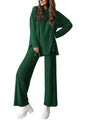 PRETTYGARDEN Women's Two Piece Lounge Sets Matching Long Sleeve Shirts Wide Leg Pants Tracksuits Travel Outfits Fall Clothes - color: Dark Green, size: Small
