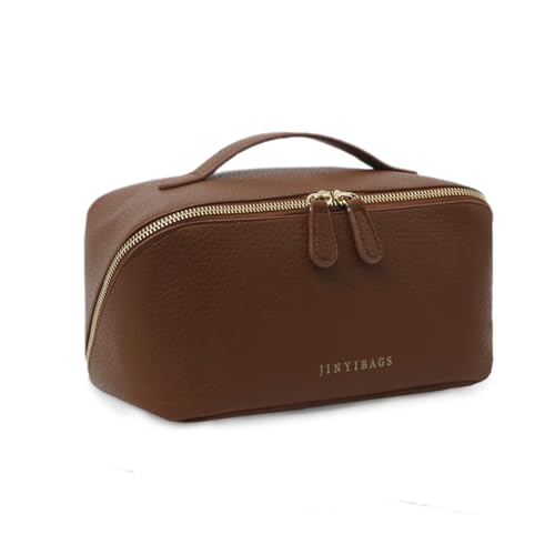 Travel Makeup Bag – Large Cosmetic Organizer with Waterproof PU Leather, Smooth Double Zipper & Tear-Resistant Lining, Toiletry Pouch for Women (Brown) - color: 01-Brown