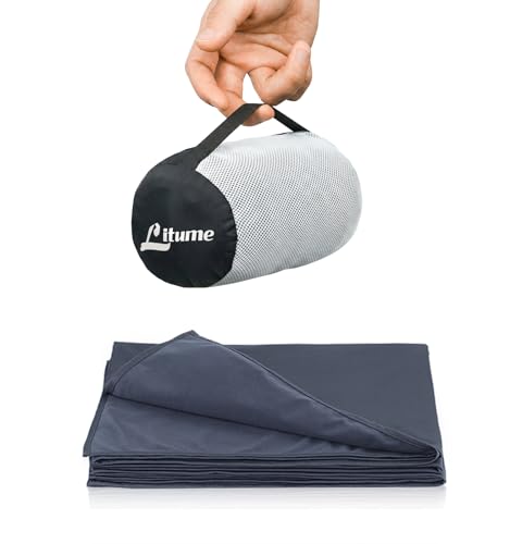 Litume Travel Blanket Lightweight and Breathable, 67 x 48 in Soft Airplane Flight Blanket for Travelers, Foldable Camping Sheet with Stuff Sack for Train, Camp, backpacking, office, home (Velvet E650) - color: Dark Blue Grey