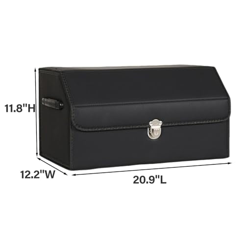 Leather Storage Box Car Trunk Organizer for Trunk SUV Sedan, Leather Foldable Storage Box with Lid (Black 20.9" L*12.2" W*11.8" H) - size: Black 20.9"L*12.2"W*11.8" H