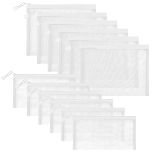 12 Pieces Zipper Nylon Mesh Pouch, Mesh Cosmetic Bags Makeup Bags Pencil Case, Multipurpose Travel Bags for Cosmetic School Office Supplies and Travel Accessories (White, A5+B6) - color: White, size: A5+B6