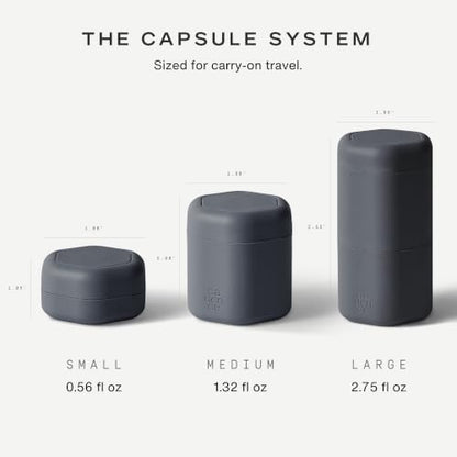 Cadence Travel Containers - Daily Routine Capsule Set - Magnetic Containers with Lids,4 Flex Mediums (1.32oz) & 3 Flex Smalls (0.56oz) - Shampoo, Conditioner, Body Wash, Pills, & More - Charcoal - color: Charcoal