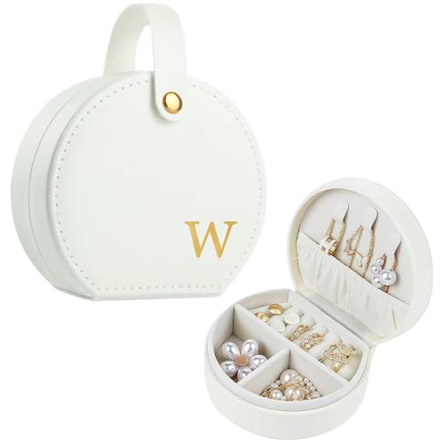 Travel Jewelry Case, Elegant Half-Moon Design with Golden Accents, Detachable Handle, White Personalized Accessory Organizer, Fashion-Forward Gift for Women and Teens(W) - style: W