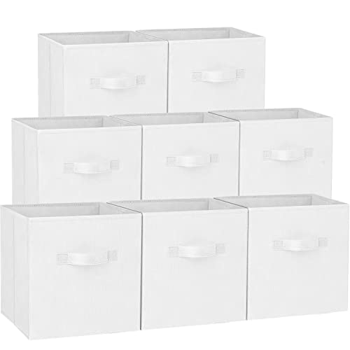 Criusia Storage Cubes - 13 Inch Heavy Duty Fabric Storage Bins for Shelves Closet Cube Organizer - 8 Pack Collapsible Cube Storage Bins Baskets for Clothes Blankets Toys - Nursery Organization (White) - color: White, size: Large -13 inches
